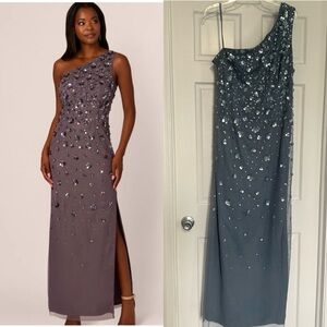 Adrianna Papell 20 blue one shoulder dress sequined gown mother of the bride